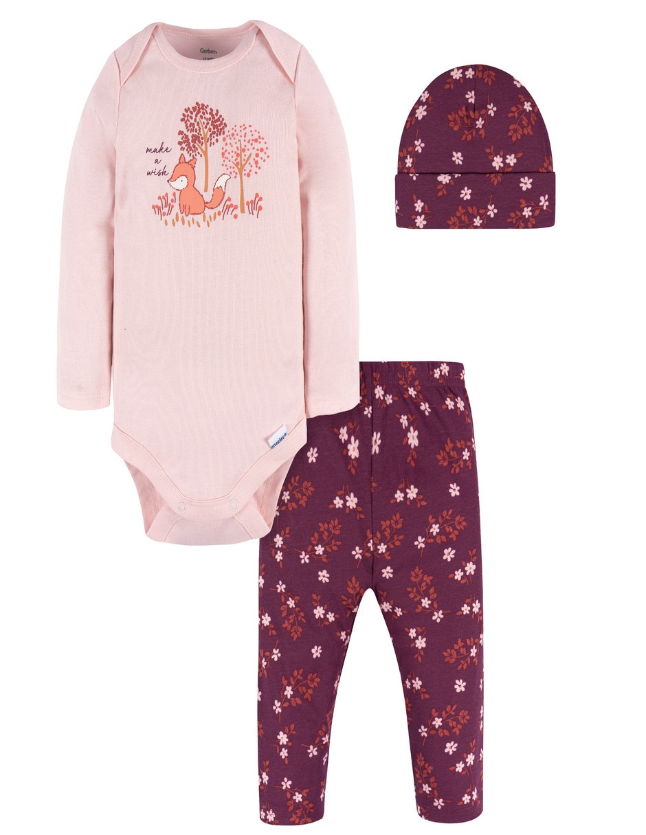 Conjunto happy fox de algodón para bebé niña 3 piezas Conjunto happy fox de algodón para bebé niña 3 piezas